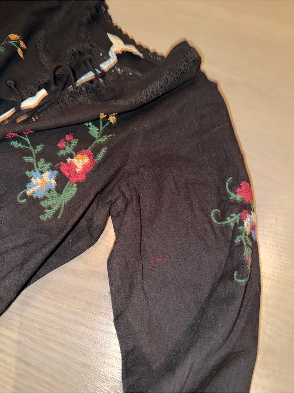 Jennifer & Grace Black Embroidered Peplum Tie-Front Blouse - Picture 3 of 6